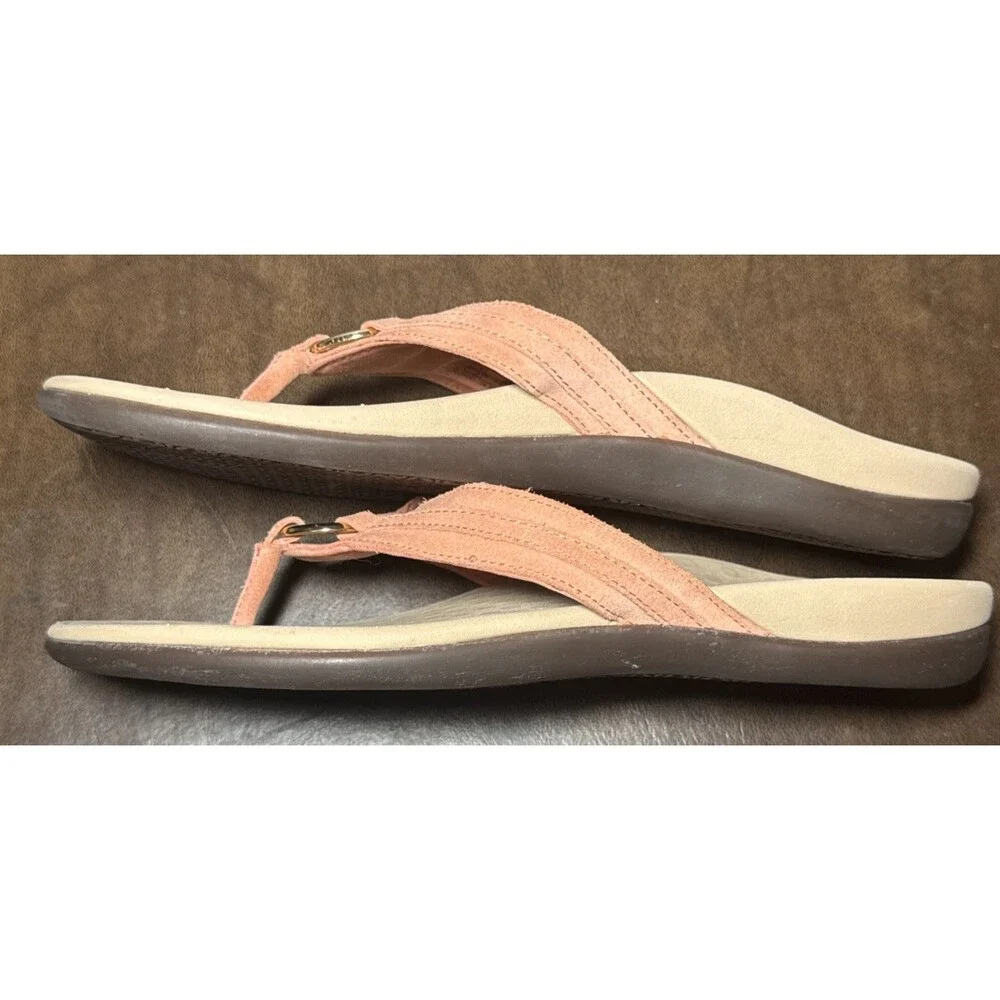 Vionic Tide Aloe Toe Post Sandals Pink / Orange Size 11 Gold Ring Detail EUC